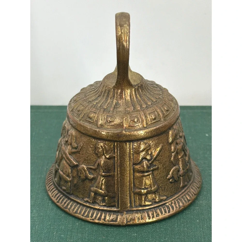 Vintage Cast Brass Peerage Bell Beheading Scene Relief Ornate Hand Bell 3